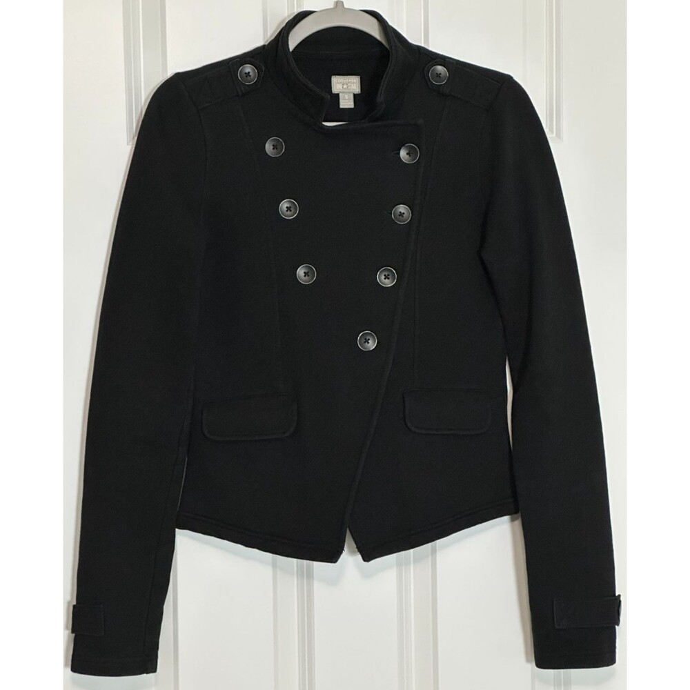 Converse One Star Military Style Double-Breasted Pea Coat Women's S Black Y2K
